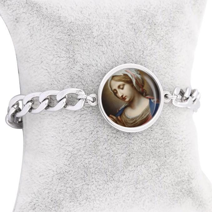 Our Lady Annunciate Mary Curb Bracelet Gold or Silver tone Religious Jewelry Simple Chain