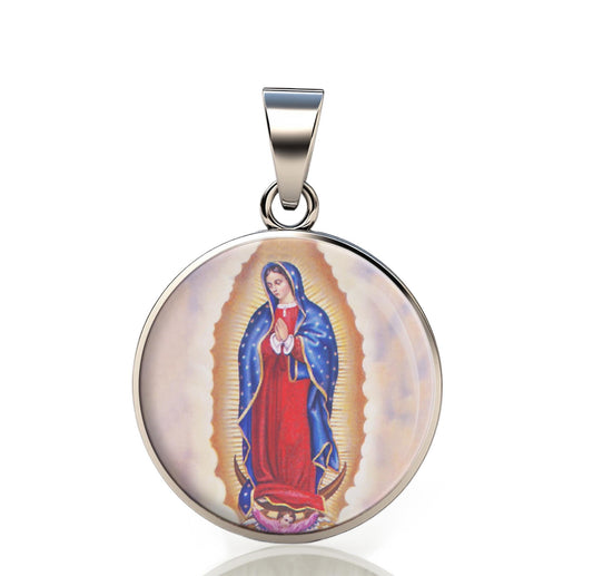 Our Lady Guadalupe 925 Sterling Silver Round Pendant Christian  Medal Small 20mm
