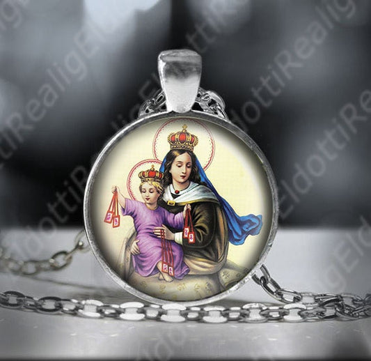 Our Lady Mount Carmel - Catholic Necklace. Blessed Virgin Mary Christian Pendant.