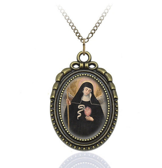 St Gertrude the Great Catholic Necklace Patron Saint Bronze Medal Oval Pendant