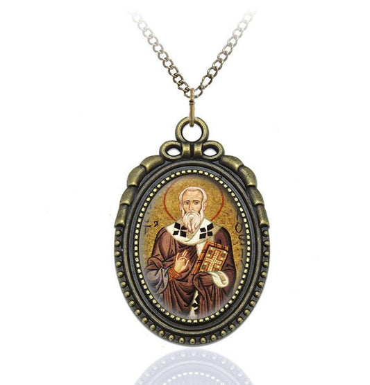 St Ambrose of Milan Necklace Pendant Jewelry Medal Oval Brass Pendant  Style Charm