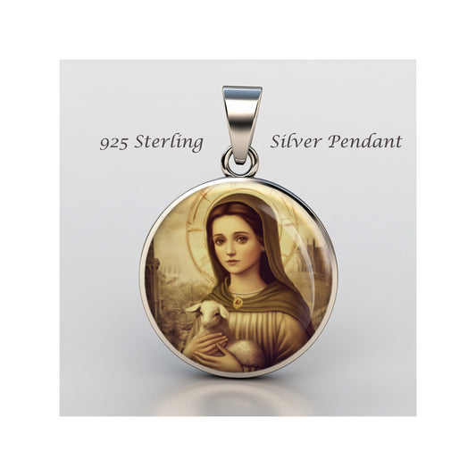 Saint Regina With Lamb Catholic sterling silver 925 Christian Medal Patron image 0