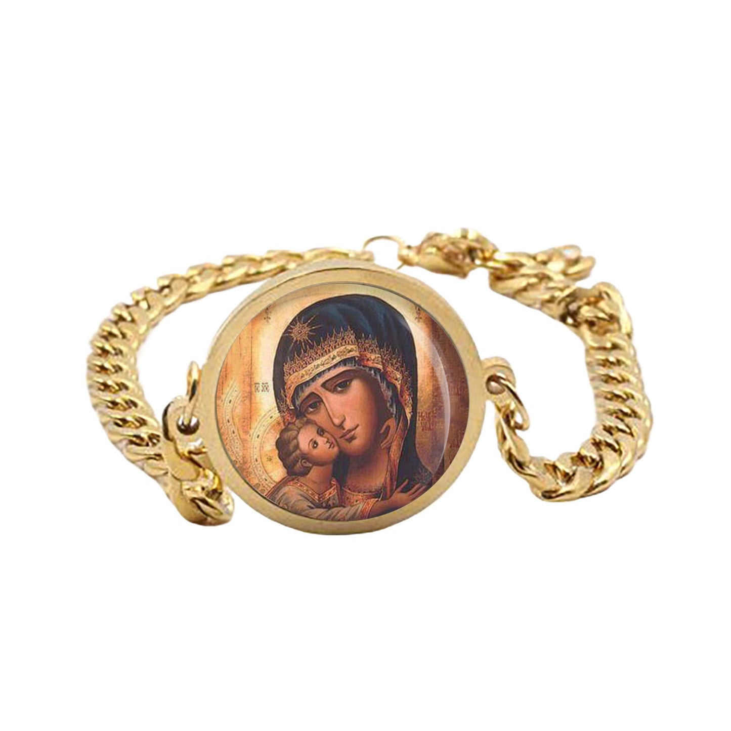 Our Lady Mother Of Jesus Curb Bracelet Gold or Silver tone Religious Jewelry Simple Chain