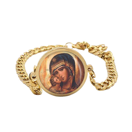 Our Lady Mother Of Jesus Curb Bracelet Gold or Silver tone Religious Jewelry Simple Chain