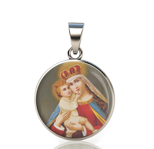 Our Lady Queenship Of Mary Catholic Mary 925 Sterling Silver Round Pendant Christian Religious Medal Small 20mm