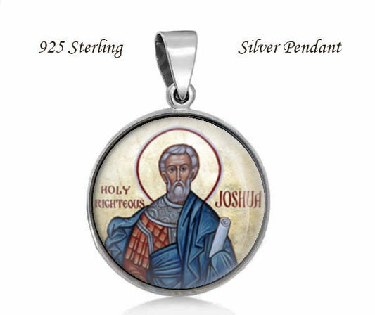 Saint Joshua Round Pendant Sterling Silver Medal