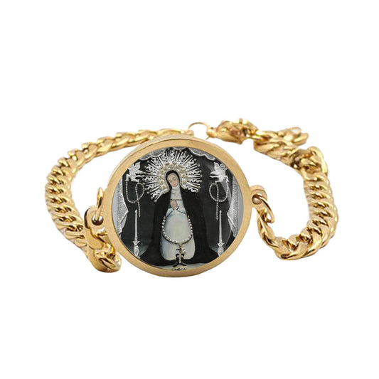 Our Lady Porta Vaga Soledad Mary Curb Bracelet Gold or Silver tone Religious Jewelry Simple Chain