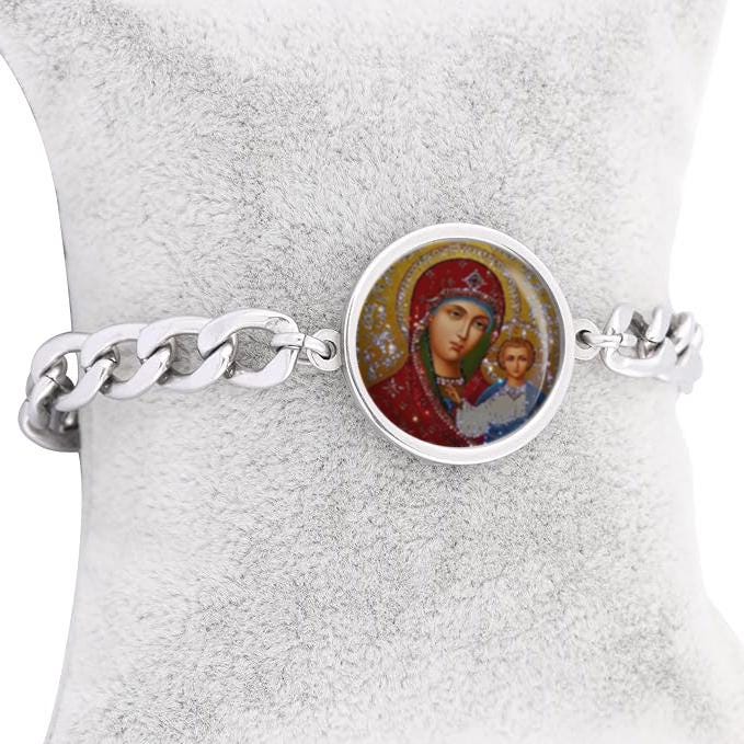 Our Lady Red Curb Bracelet Gold or Silver tone Religious Jewelry Simple Chain