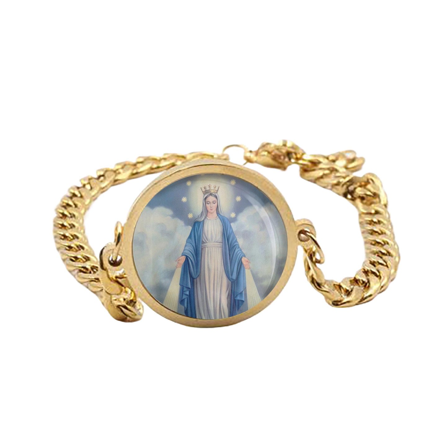 Our Lady Miraculous Mary Curb Bracelet Gold or Silver tone Religious Jewelry Simple Chain