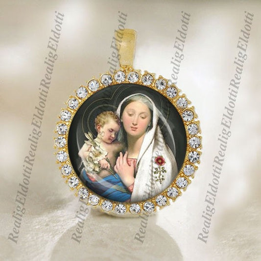 Holy Mother of God Virgin Mary and Baby Jesus Christian Catholic Gold Tone Medal Pendant Jewelry