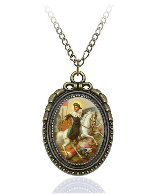 St. Wenceslaus Necklace Bronze Medal w Chain Oval Pendant Czech Vaclav the Good Wenceslas
