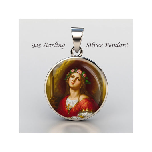 Saint Cecilia Sterling Silver 925 Christian Medal Pendant | Patron Saint of Music & Musicians