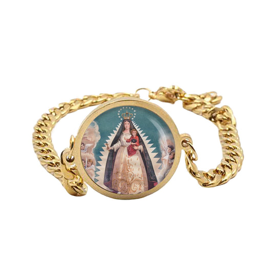 Our Lady Charity Curb Bracelet Gold or Silver tone Religious Jewelry Simple Chain