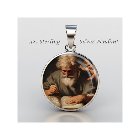 Saint Matthew The Apostle Catholic sterling silver 925 Christian Medal Patron image 0