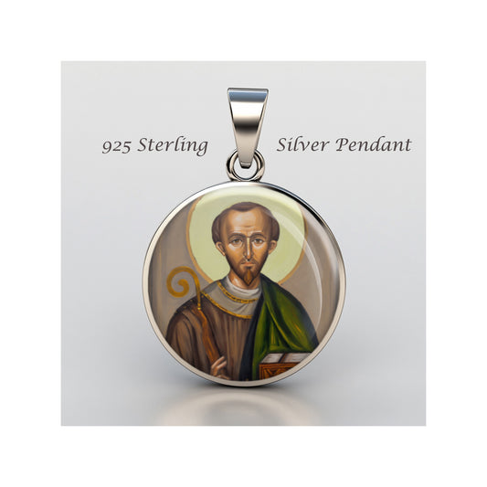 Saint Leonard Catholic sterling silver 925 Christian Medal Patron Pendant image 0
