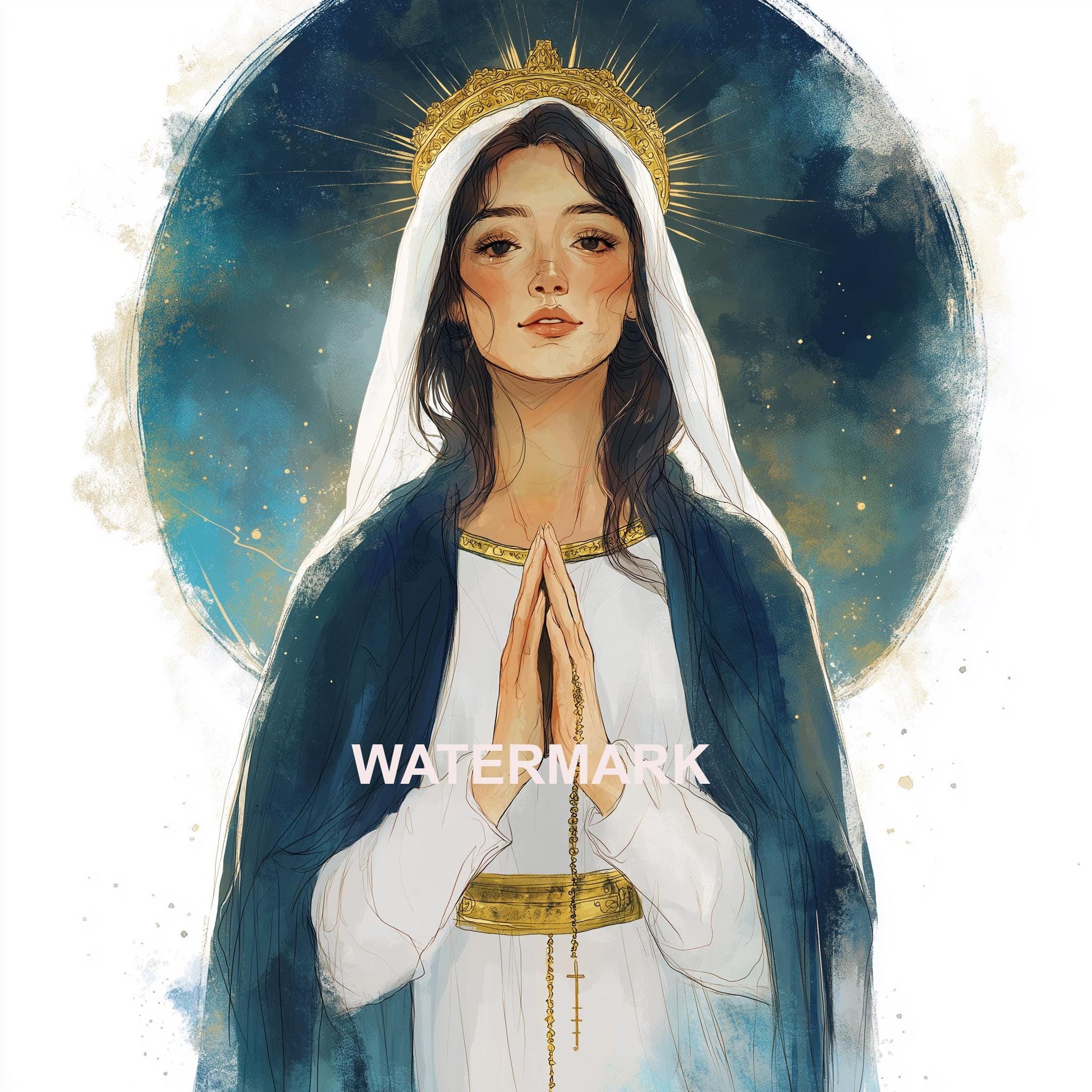 Watercolor Painting Mother Mary Religious Art Digital Image image 0