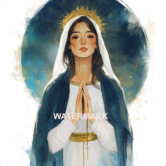Watercolor Painting Mother Mary Religious Art Digital Image image 0