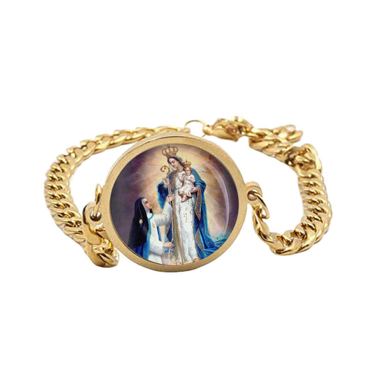 Our Lady Mother Marianna Good Success Curb Bracelet Gold or Silver tone Religious Jewelry Simple Chain