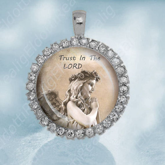 Trust In The LORD Angel Girl With Praying Hands Medal. Catholic Medal. Christian Faith. Religious Christian Pendant