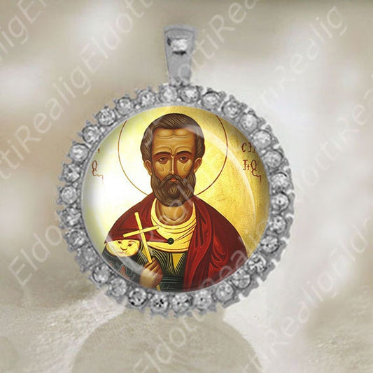 St Efstratios Medal Catholic Patron Christian Silver Tone Jewelry