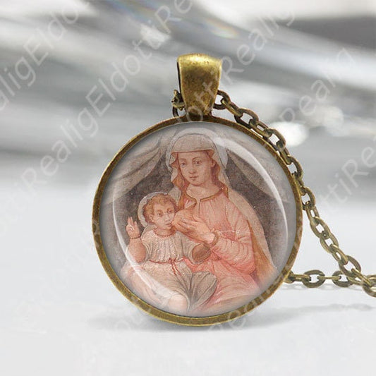 Madonna del Ghisallo Catholic Necklace Medal  Virgin Mary Baby Jesus Religious Pendant Christian Charm Jewelry