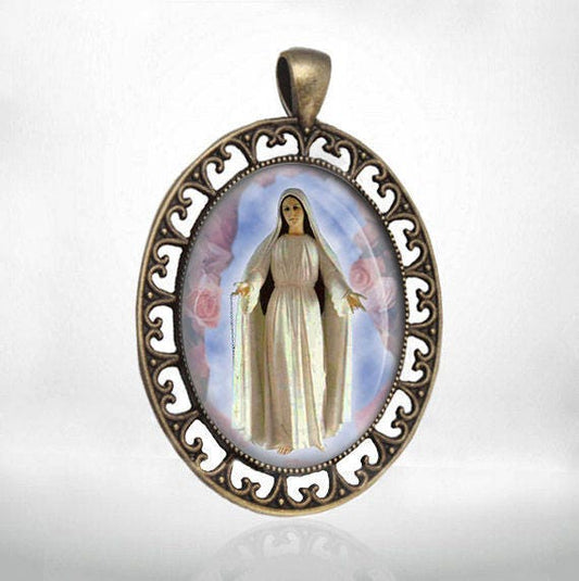 Our Lady Mary Mediatrix of All Grace Catholic Christian Medal Large  -