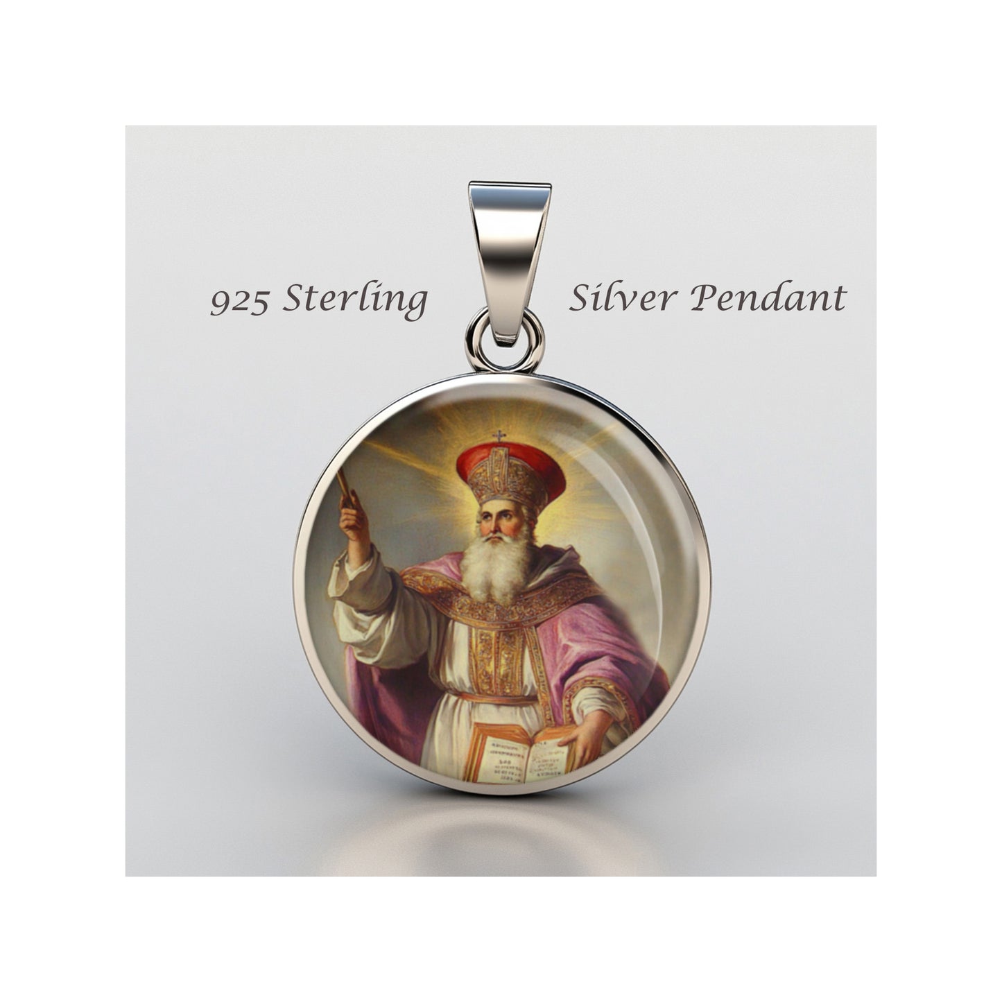 Saint Athanasius Catholic sterling silver 925 Christian Medal Patron Pendant image 0