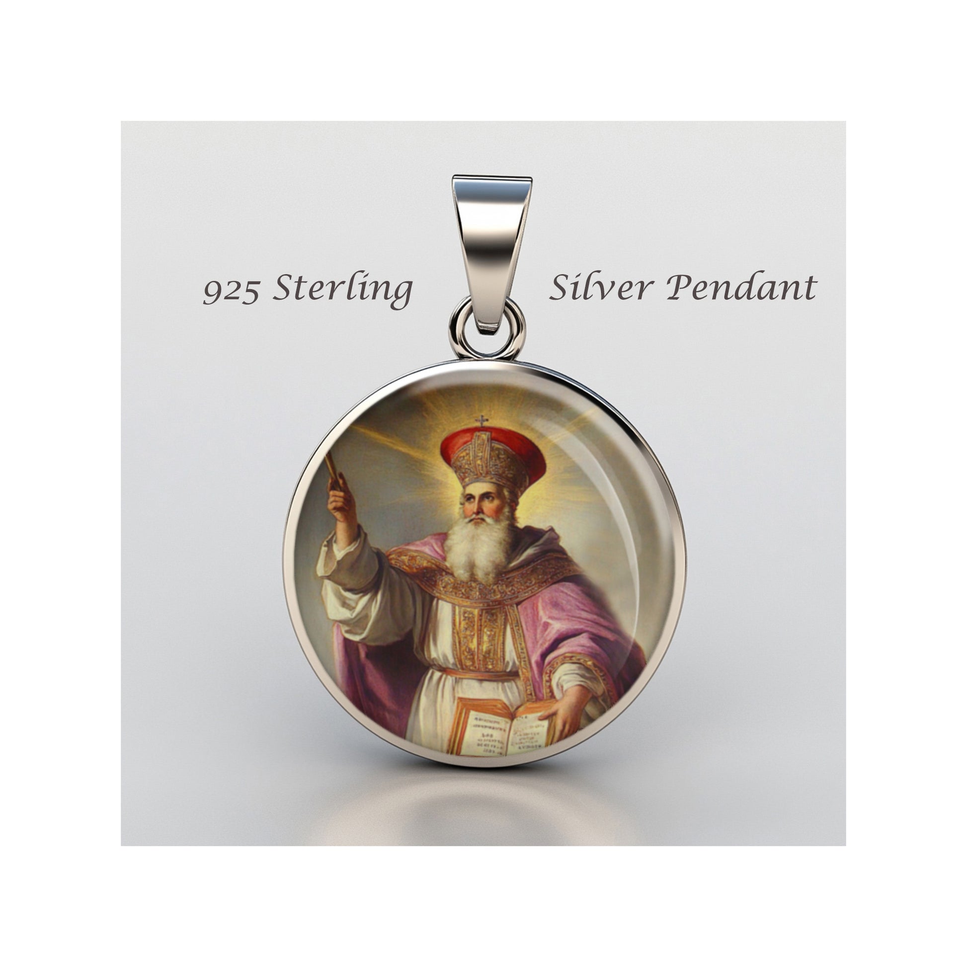 Saint Athanasius Catholic sterling silver 925 Christian Medal Patron Pendant image 0