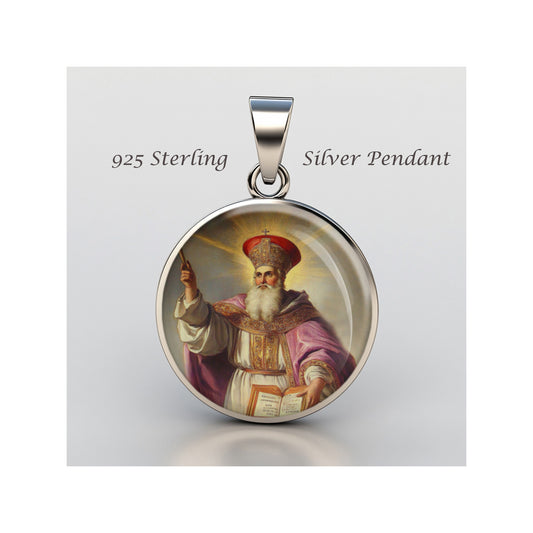 Saint Athanasius Catholic sterling silver 925 Christian Medal Patron Pendant image 0