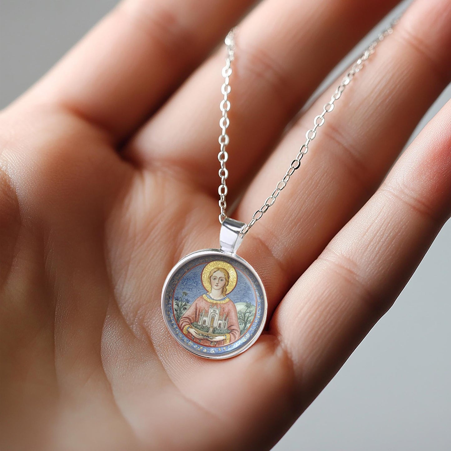 St Seraphina Patron Saint Christian Necklace Jewelry Medal Pendant