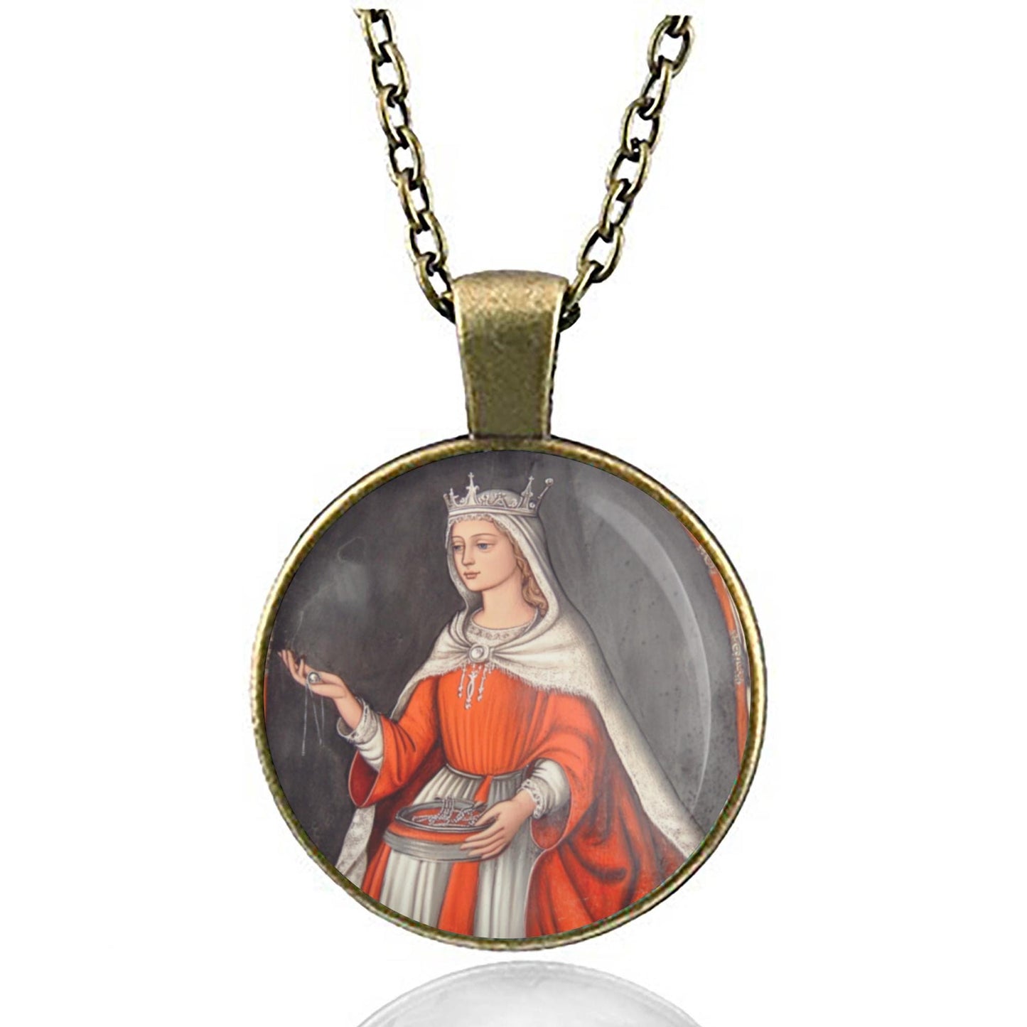 St. Adelaide Religious Necklace Christian Catholic Jewelry Silvertone Medal Round Pendant