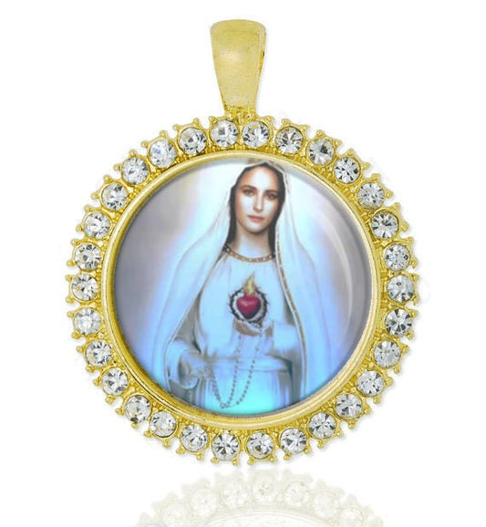 Immaculate Heart of Mary Christian Catholic Gold Tone Medal Pendant