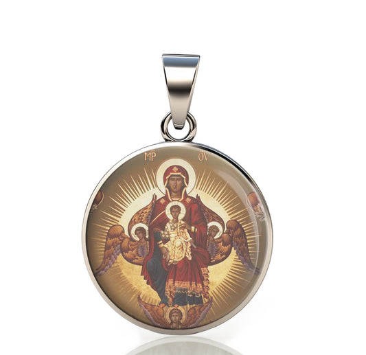 Our Lady Veneration 925 Sterling Silver Round Pendant Christian Religious Medal Small 20mm