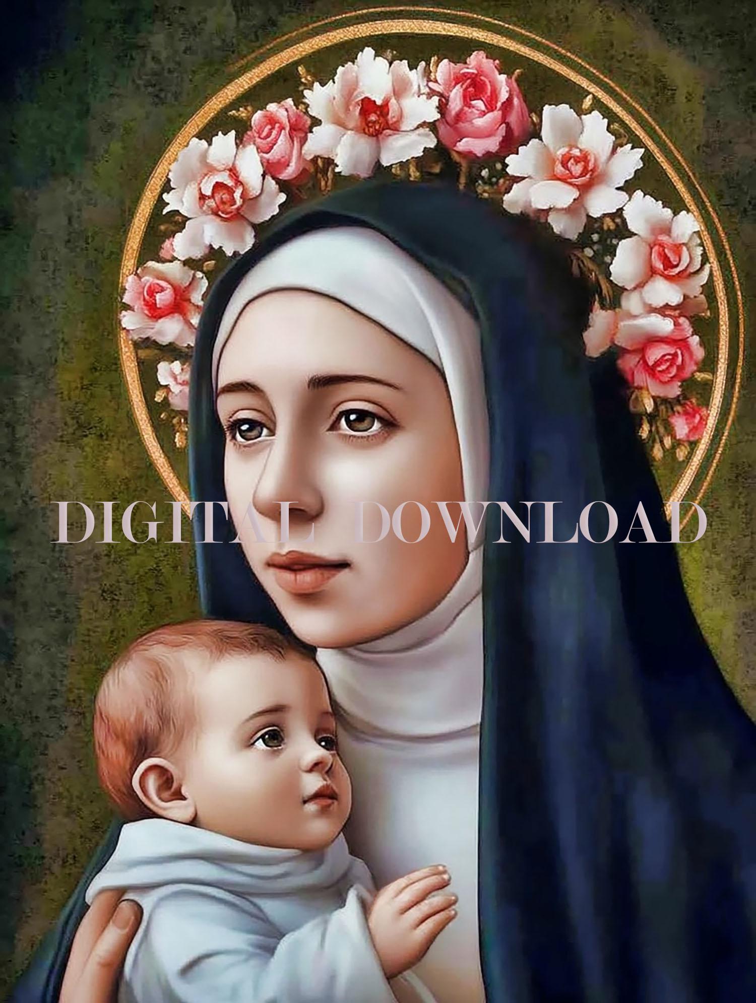 Saint Rose of Lima with Baby Jesus Catholic Print Art Digital Image image 0