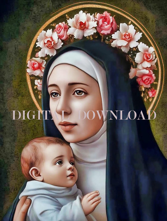 Saint Rose of Lima with Baby Jesus Catholic Print Art Digital Image image 0