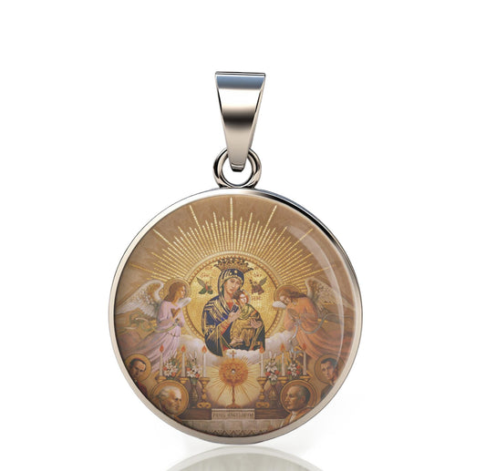Our Lady Perpetual Help 925 Sterling Silver Round Pendant Christian Religious Medal Small 20mm