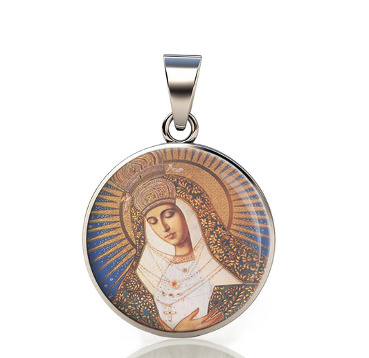 Our Lady Theotokos Mary 925 Sterling Silver I Round Pendant Christian Religious Medal Small 20mm
