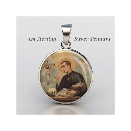 Saint Luigi Gonzaga Catholic sterling silver 925 Christian Medal Patron Pendant image 0