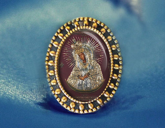 Black Madonna Our Lady of the Gate of Dawn Vilnius Mary Brooch Catholic Broach Antique Gold Pin