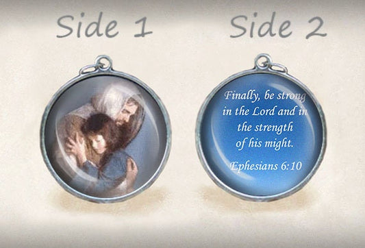 Jesus Bible Ephesians 6:10 Finally Be Strong Catholic Medal. Religious Christian Pendant Necklace. Catholic Jewelry.