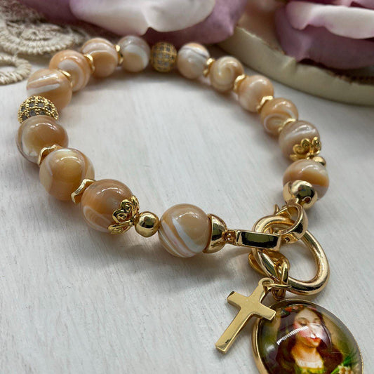 St Philomena Catholic Bracelet | Trochus Shell Stones Jewelry | Catholic Bracelet Premium Quality