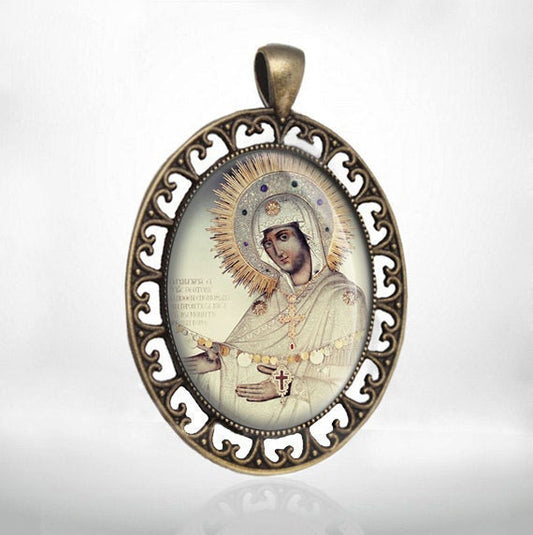 Panagia Gerontissa Holy Miraculous Icon Monastery Orthodox Medal Mary Pendant Religious Jewelry