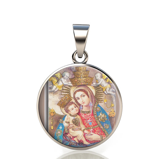 Our Lady Valverde 925 Sterling Silver Round Pendant Christian Religious Medal Small 20mm