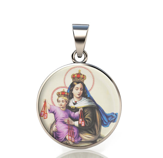 Our Lady Mount Carmel 925 Sterling Silver I Round Pendant Christian Religious Medal Small 20mm