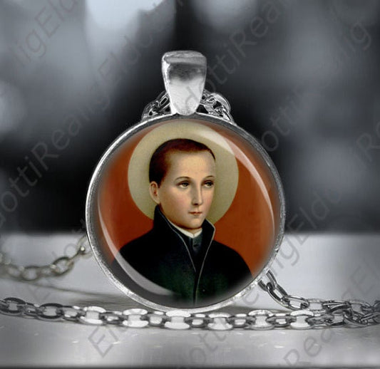 Saint John Berchmans Religious Necklace Christian Catholic Medal Patron of altar servers and of young people Pendant 1'' w Chain Silvertone