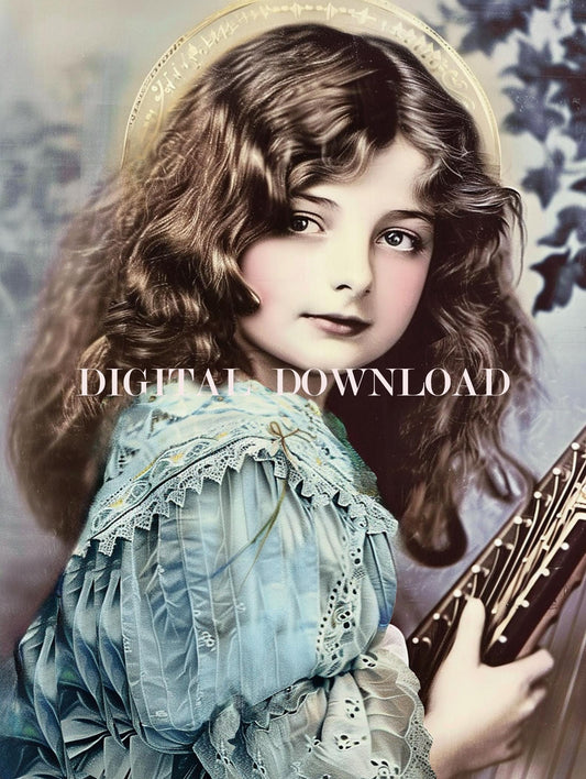 Saint Cecilia with Harp Religious Art Digital Image image 0