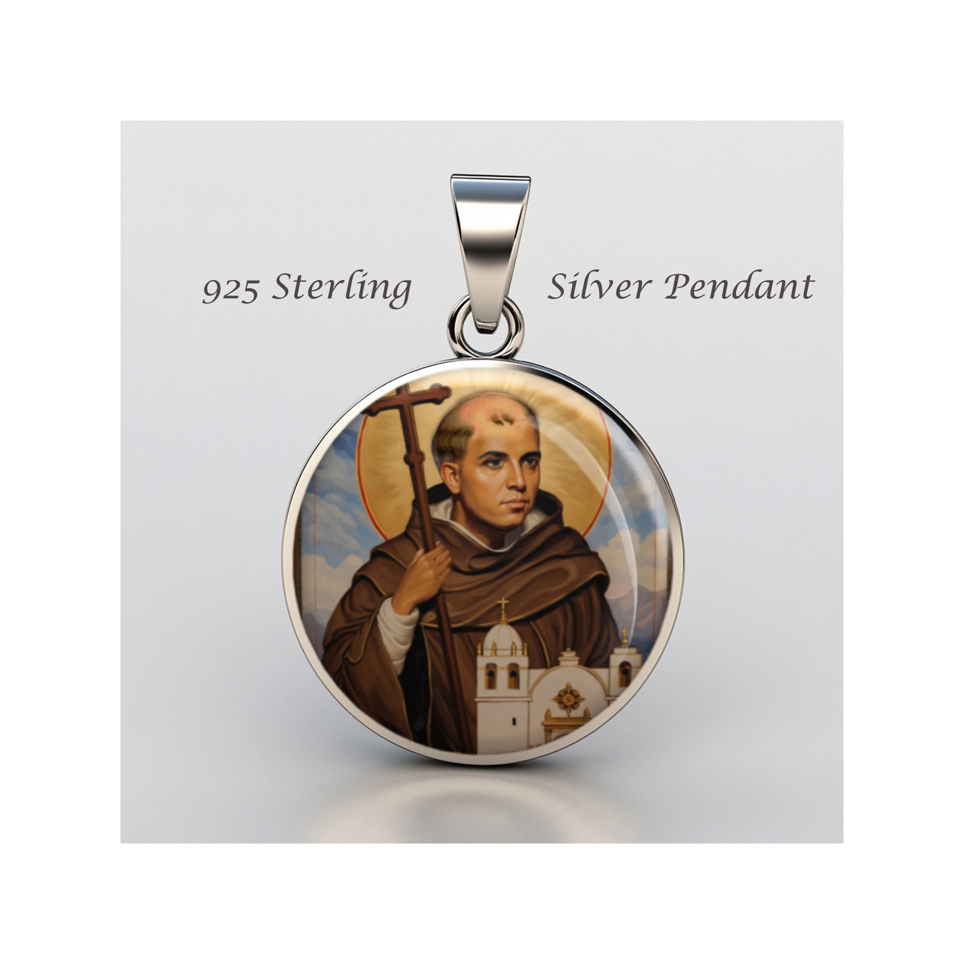 Saint Father Junipero Serra Ferrer Catholic sterling silver 925  Medal Patron image 0
