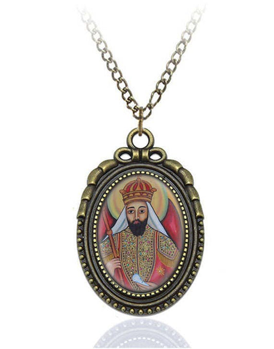 St Abreha Catholic Necklace Bronze Medal w Chain Oval Pendant Male Saint