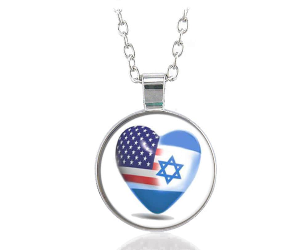USA Israeli American Flag Star of David Israel Necklace Pendant