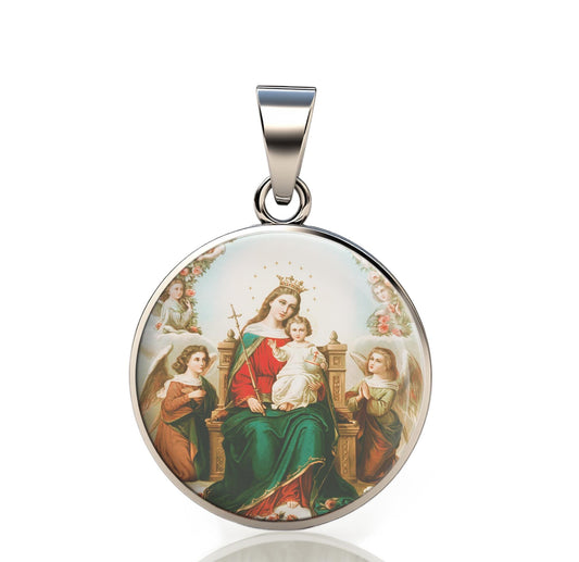 Our Lady Queen Of Heaven 925 Sterling Silver I Round Pendant Christian Religious Medal Small 20mm